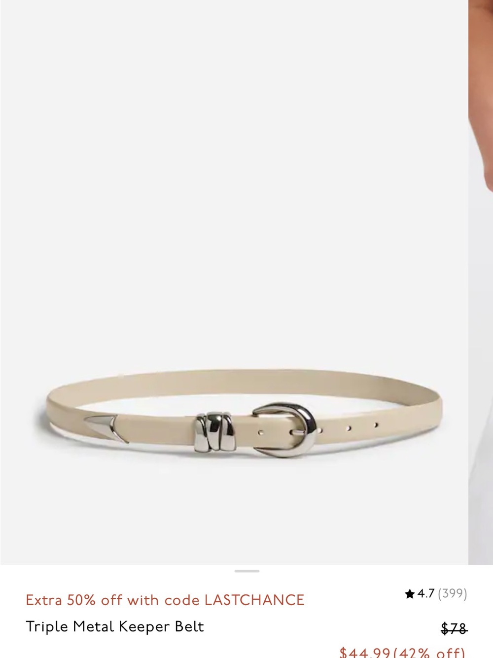 Madewell Cream Slim Belt with Triple Silver Keepers